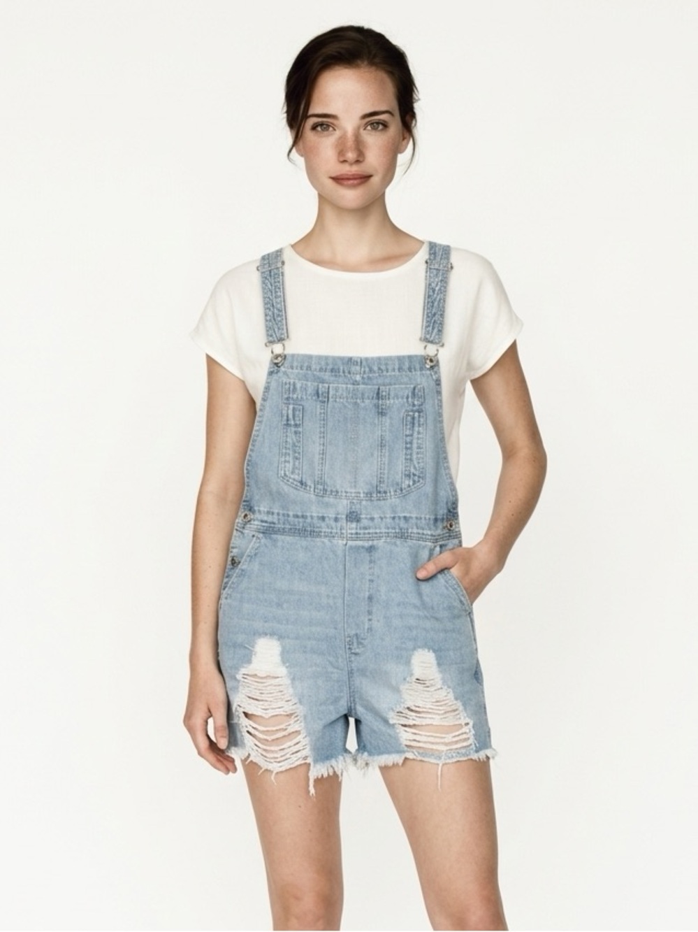 DANCE & MARVEL | NEW Distressed Denim Jean Overalls Shortalls Women’s Size 8